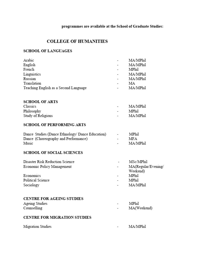 Graduate Programs at University of Ghana | PDF | Master Of Arts ...