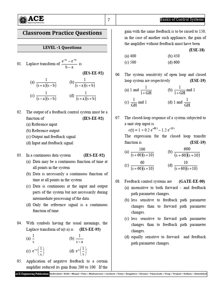 Control Systems Practice Questions | PDF | Feedback | Control Theory