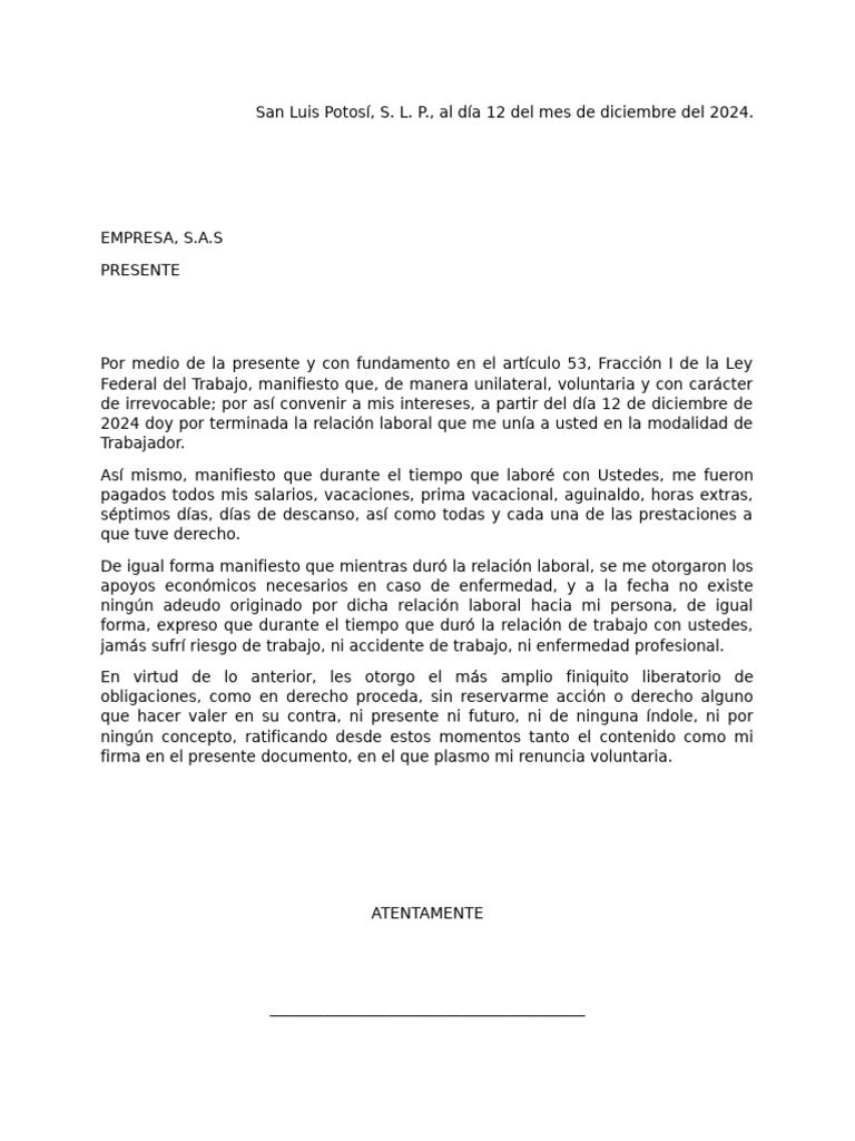 Machote Renuncia | PDF