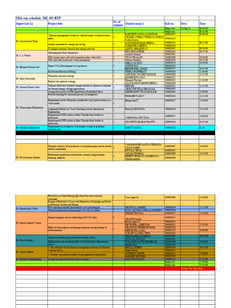 Mid-Semester Schedule for ME 493 BTP | PDF | Applied And ...
