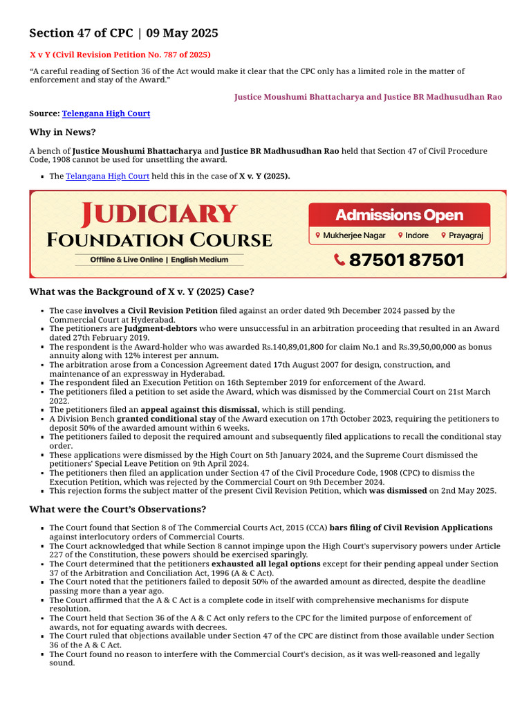 Telangana HC Ruling on Section 47 CPC | PDF | Lawsuit | Arbitration