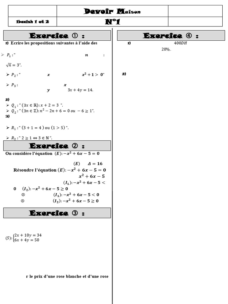 Exercices de mathématiques pour 1ère bac | PDF