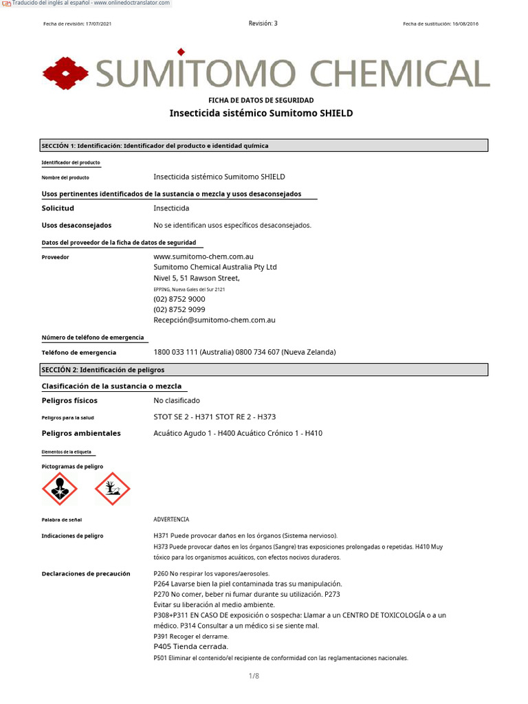 Shield Systemic Insecticide Sds 202107 1.en - Es | PDF | Residuos | Agua