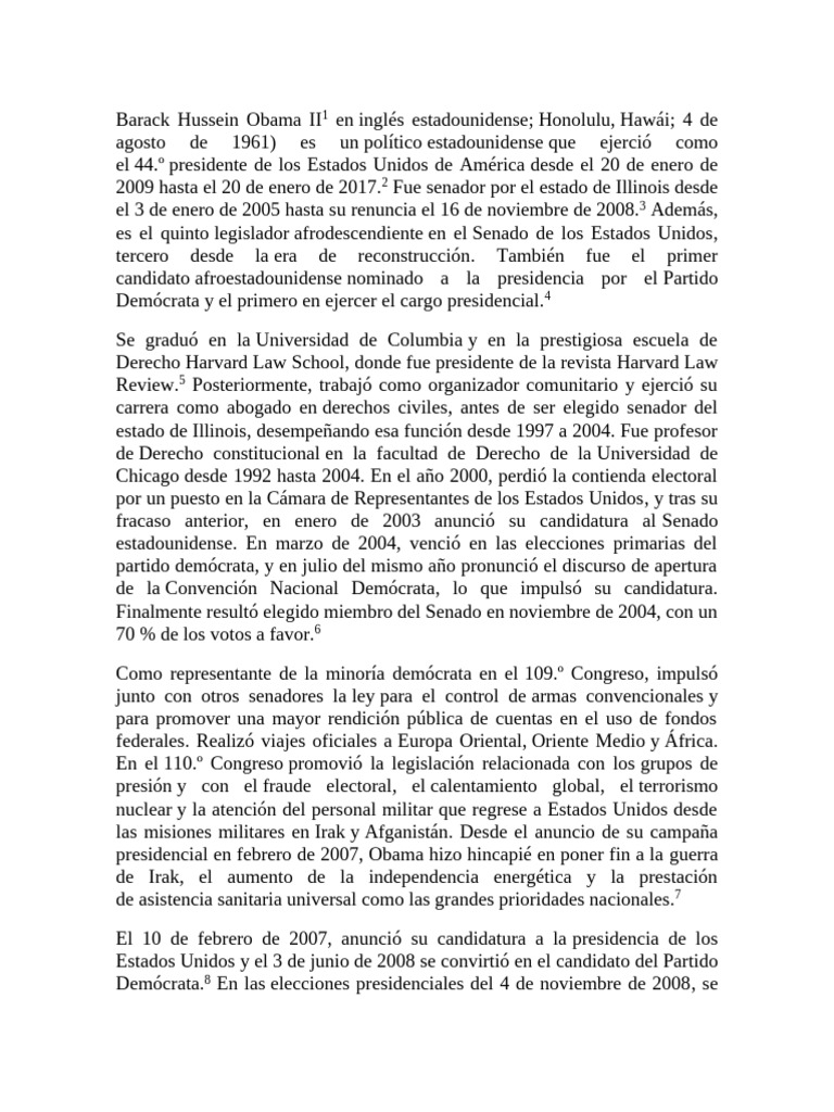 Barack Hussein Obama II1 | PDF | Barack Obama | Partido Demócrata ...