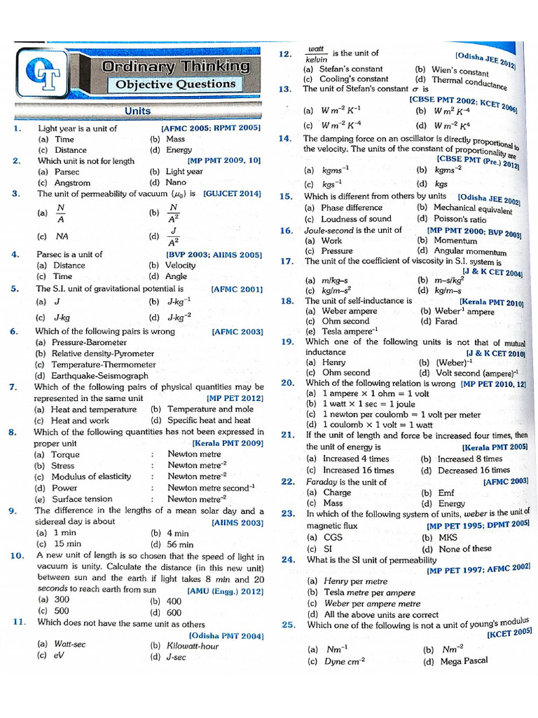 Units, Dimensions, Errors and Measurements All Competative Problems | PDF
