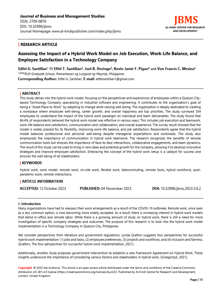 Hybrid Work Model Impact on Employee Satisfaction | PDF | Statistics ...
