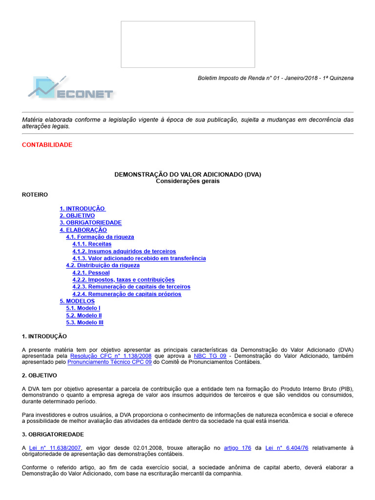 Demonstração do Valor Adicionado (DVA) | PDF | Contabilidade | Capital ...