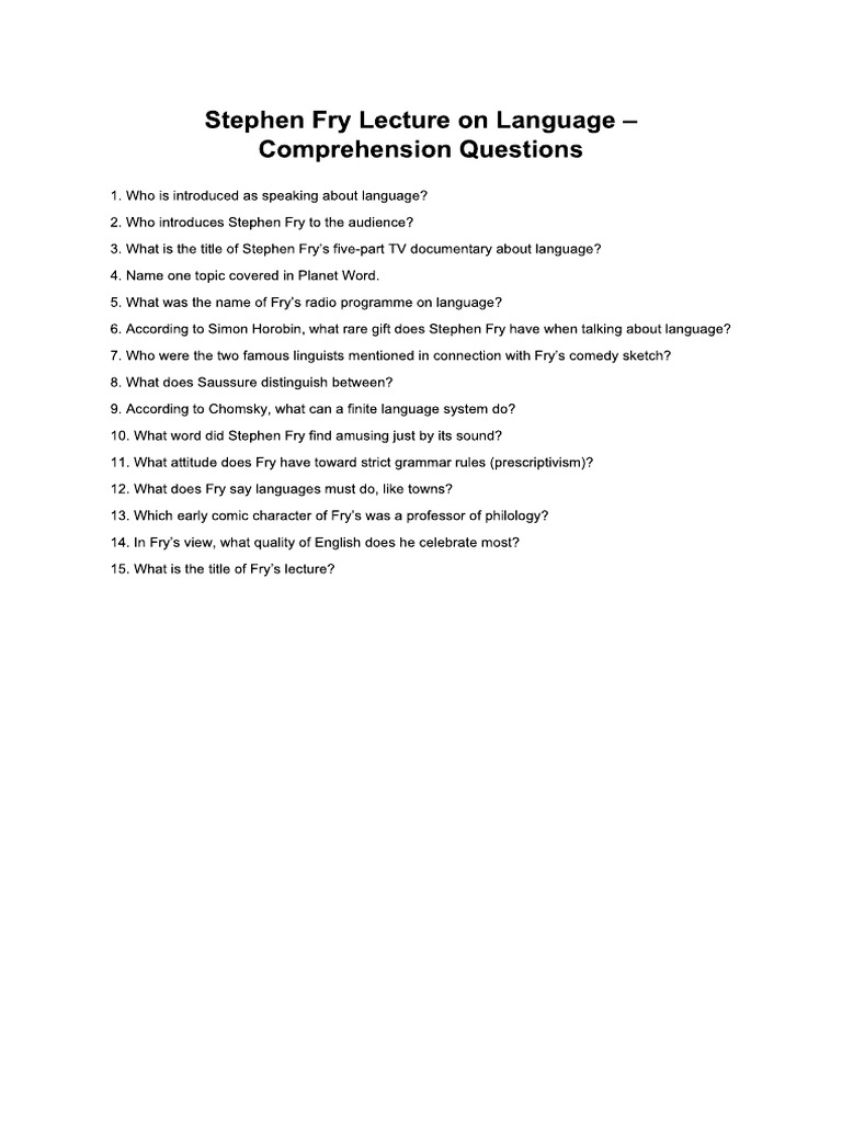 Stephen Fry 15 Questions | PDF