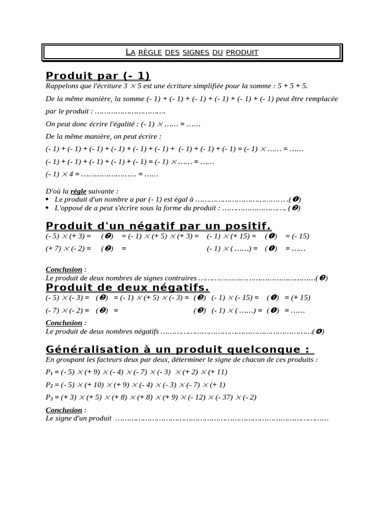 Règle des signes en multiplication | PDF
