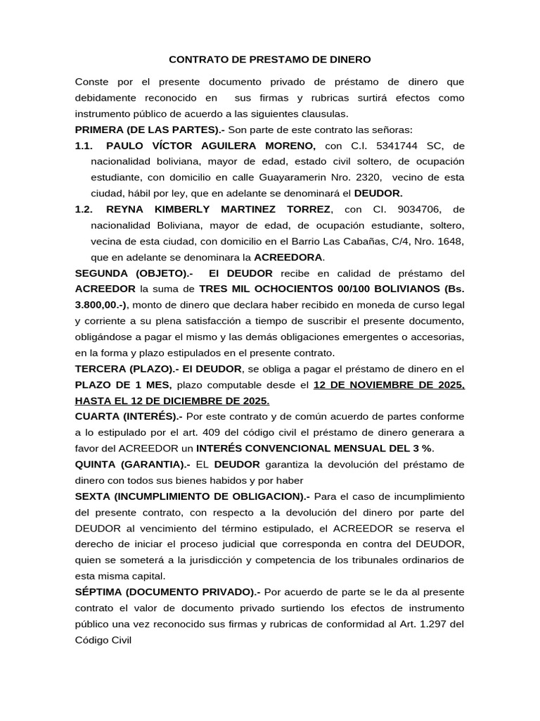 Contrato de prestamo de dinero | PDF | Justicia | Crimen y violencia