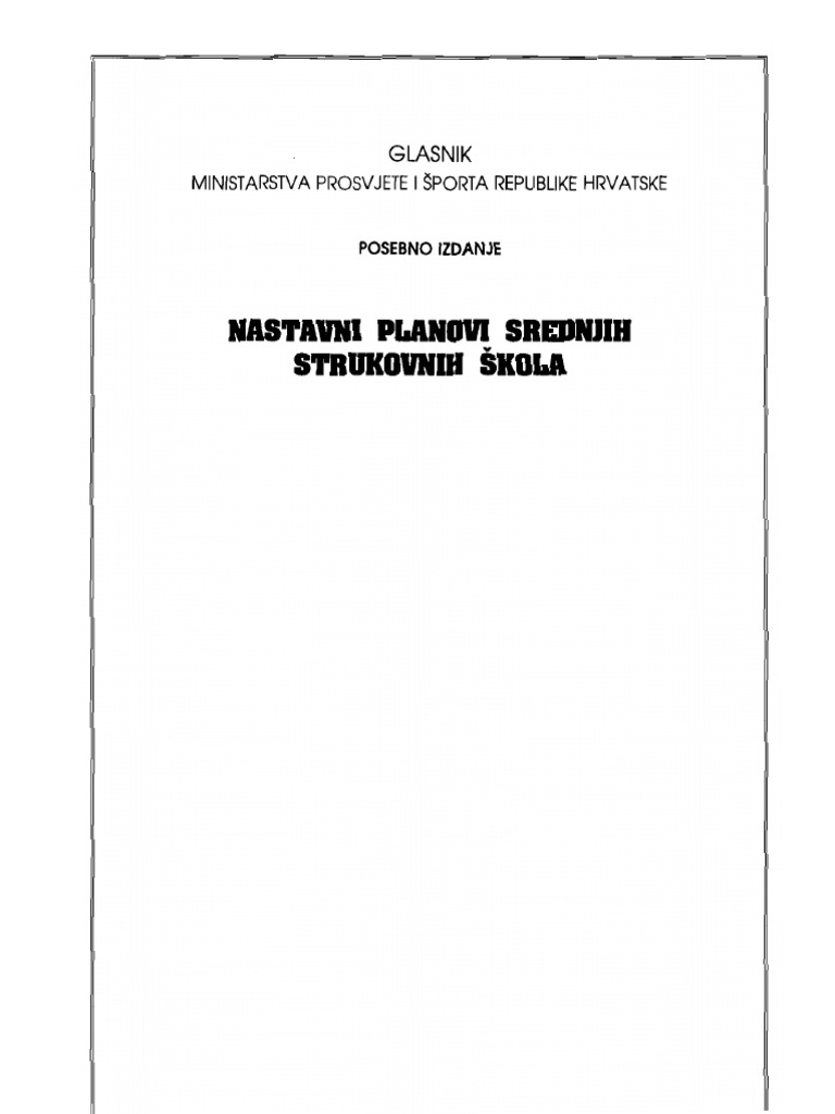 Nastavni Planovi Srednjih Strukovnih Skola | PDF