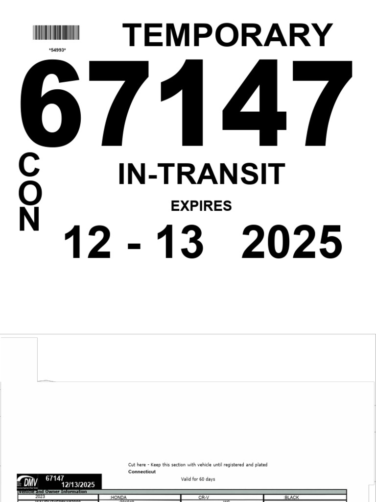 Connecticut Temporary Vehicle Registration | PDF