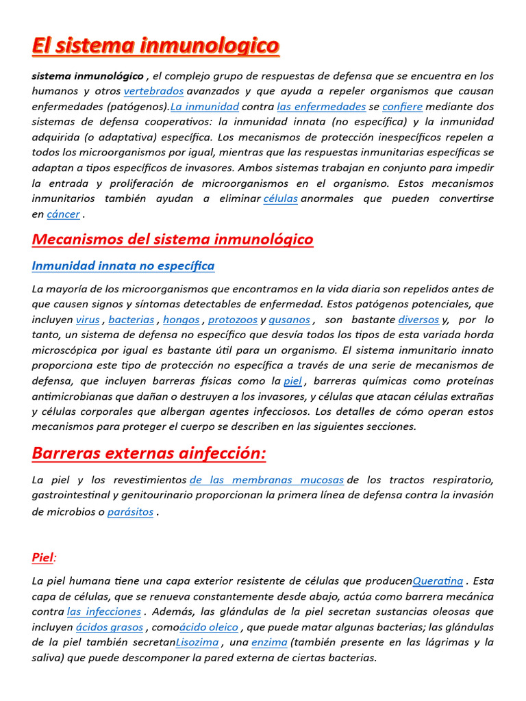 Mecanismos del Sistema Inmunológico | PDF | Sistema inmune | Célula ...