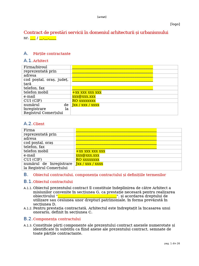 Model de Contract de Prestari Servicii Proiectare | PDF