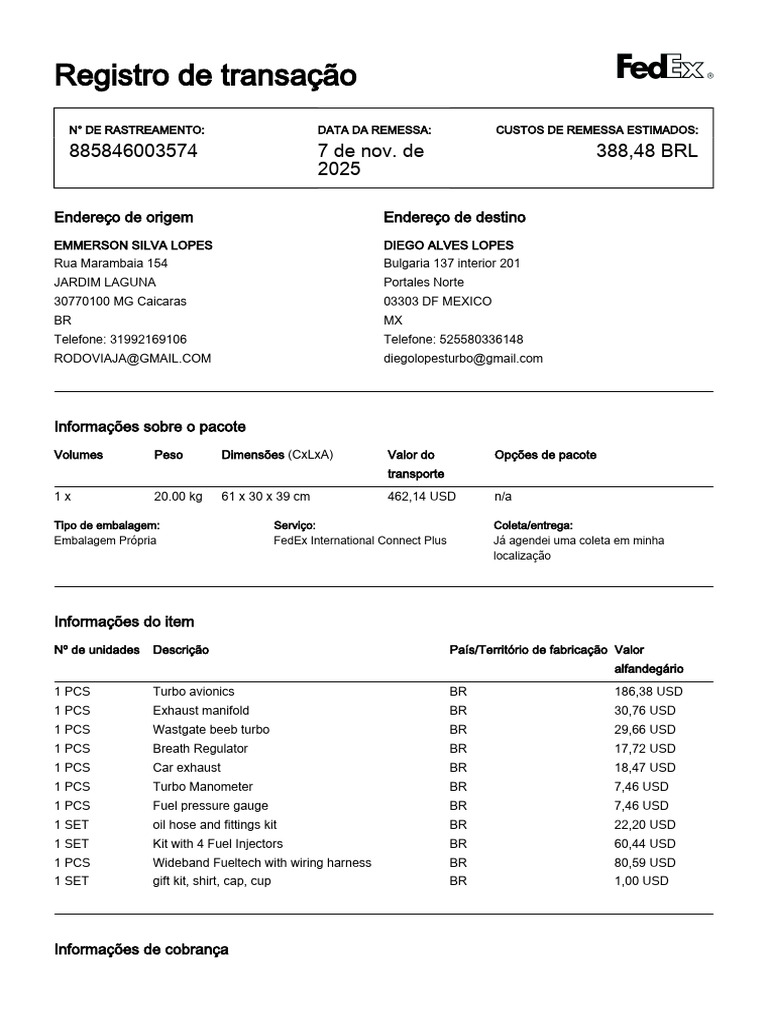 Registro de Transação de Remessa FedEx | PDF | Juros