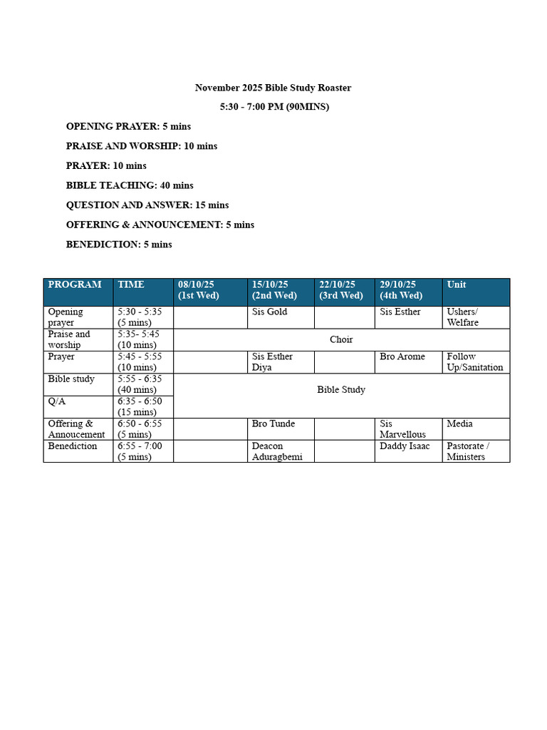 Midweek Program 1 | PDF