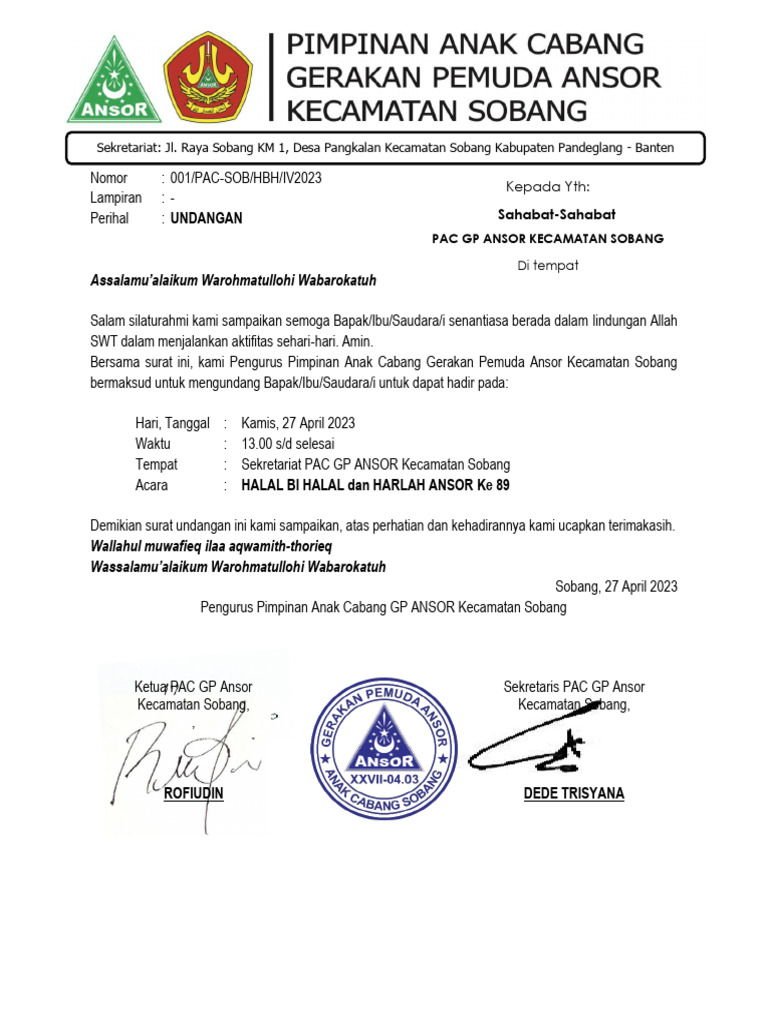 Undangan Halal Bi Halal GP Ansor 89 | PDF