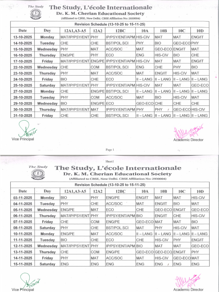 Revision Schedule Class 10 - 12 | PDF