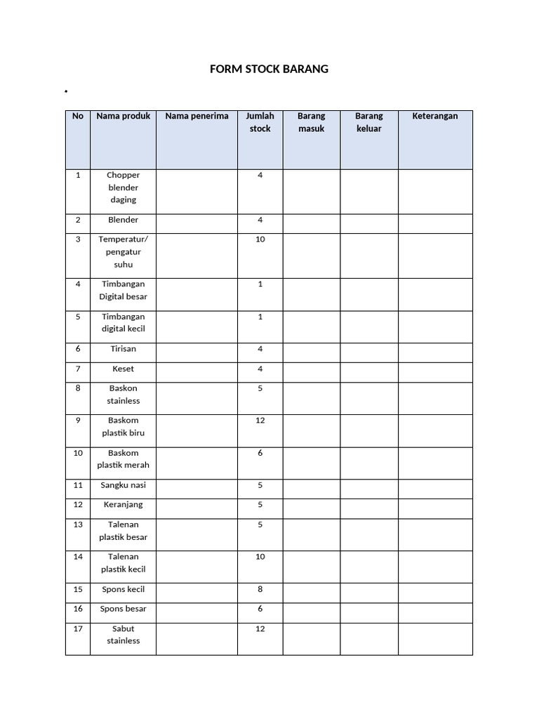 Formulir Stock Barang Lengkap | PDF