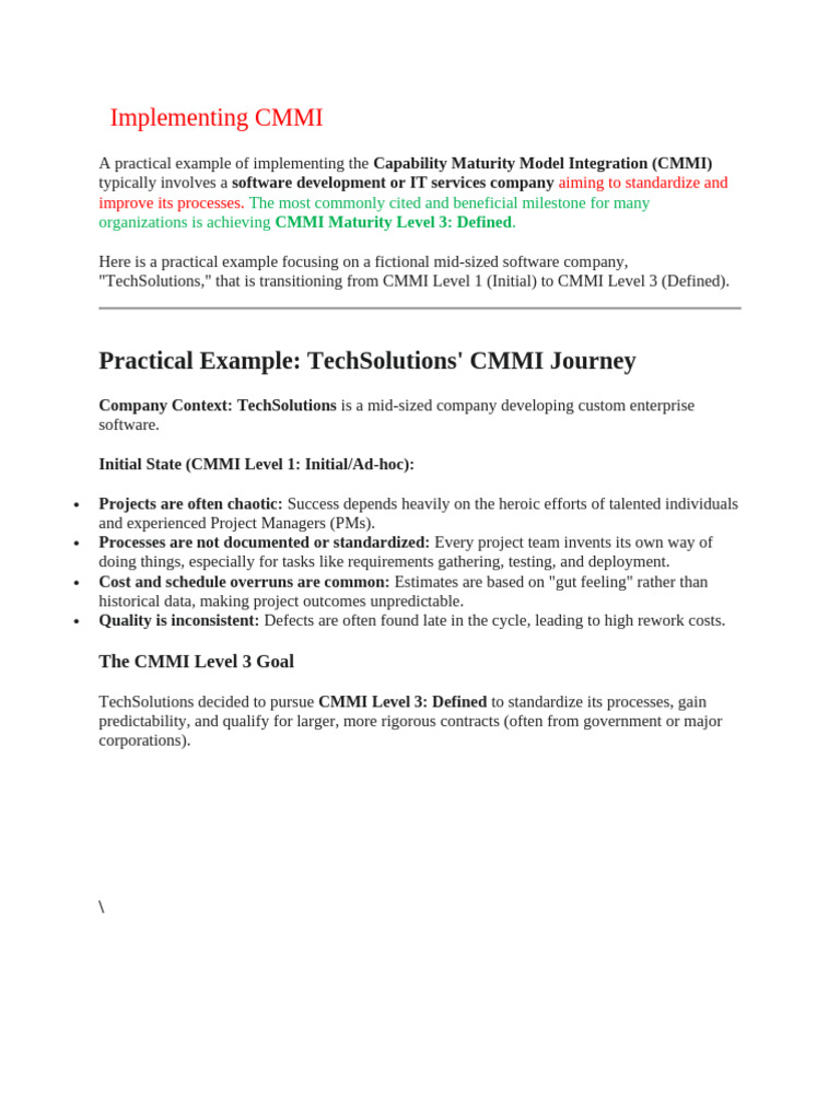TechSolutions' CMMI Level 3 Journey | PDF | Business | Systems Thinking