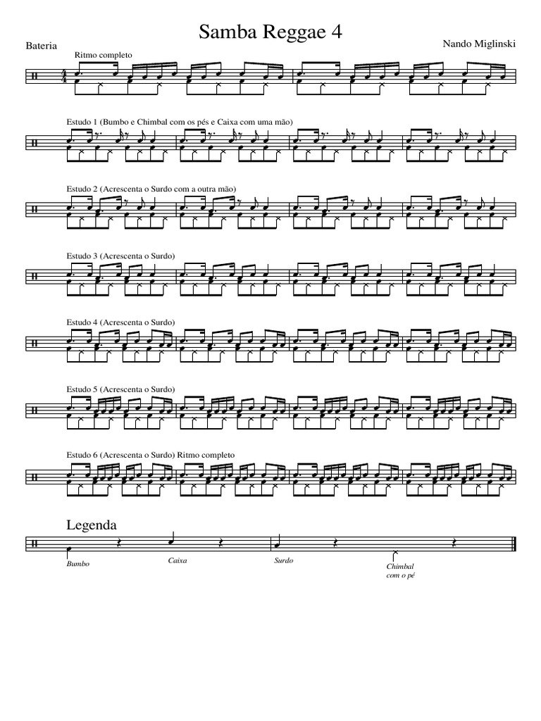 Ritmos de Bateria: Samba Reggae | PDF | Gaiafones | Ritmo e métrica