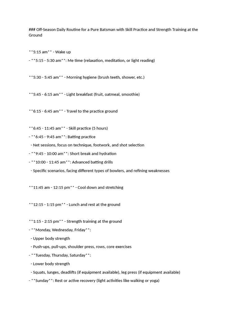 Off-Season Routine for Batsmen Training | PDF