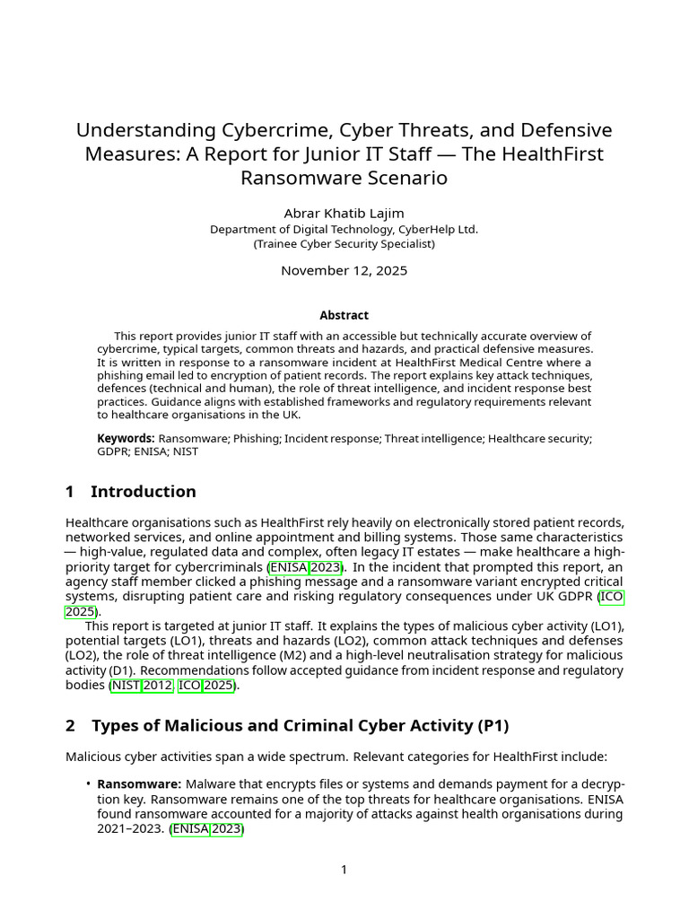 Cyber Security Report for Junior Staff | PDF | Malware | Ransomware