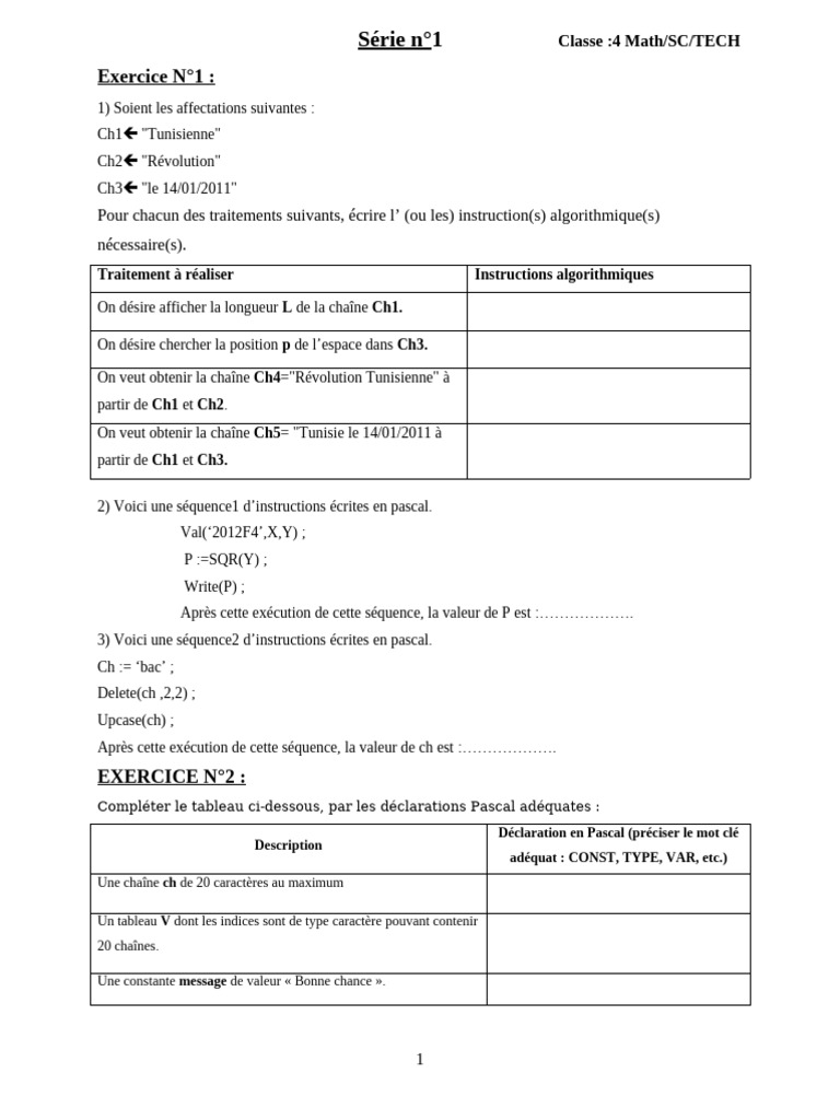 Exercices de Programmation Pascal pour 4ème | PDF | Programmation ...