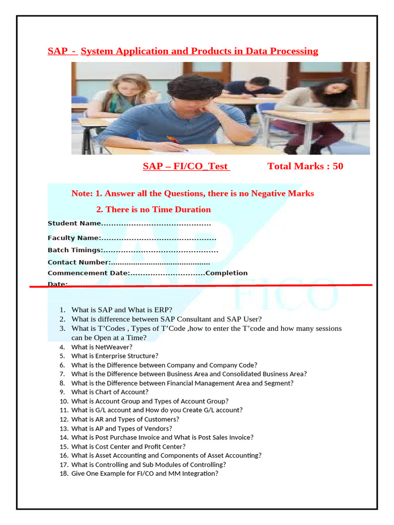 Sap - Fico Test 1 | PDF