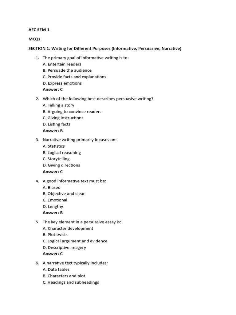 Writing Techniques: MCQs and Tips | PDF | Résumé | Essays