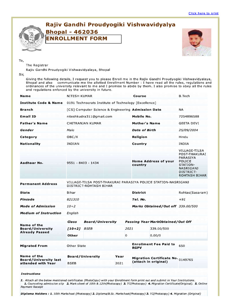 Enrollment Form | PDF