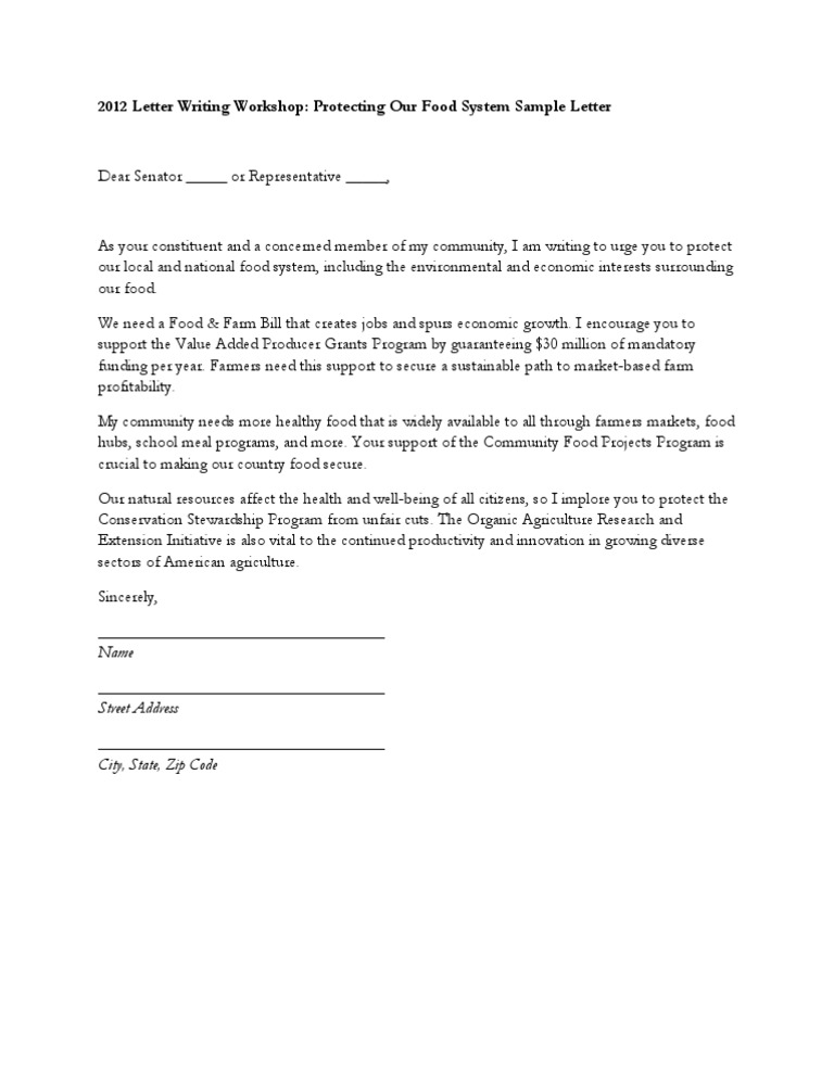 Sample Letter for Food System Advocacy | PDF