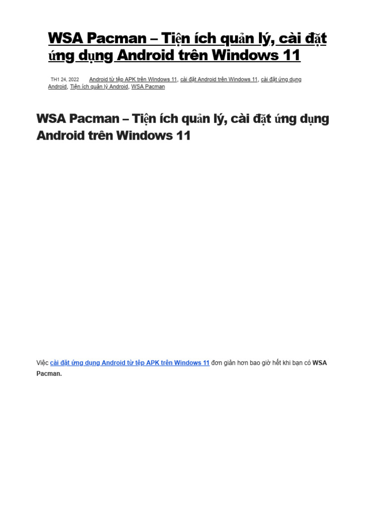 WSA Pacman - Tiện Ích Quản Lý, Cài Đặt Android Trên Windows 11 | PDF