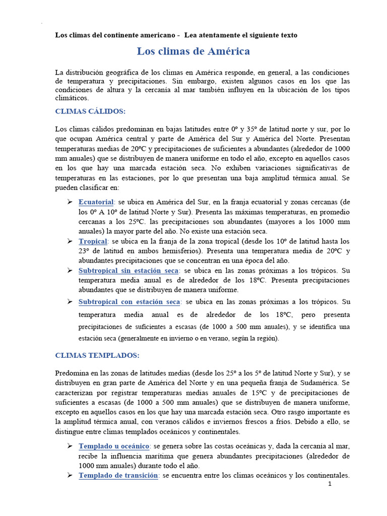 Climas de América: Tipos y Características | PDF | Clima templado | Clima