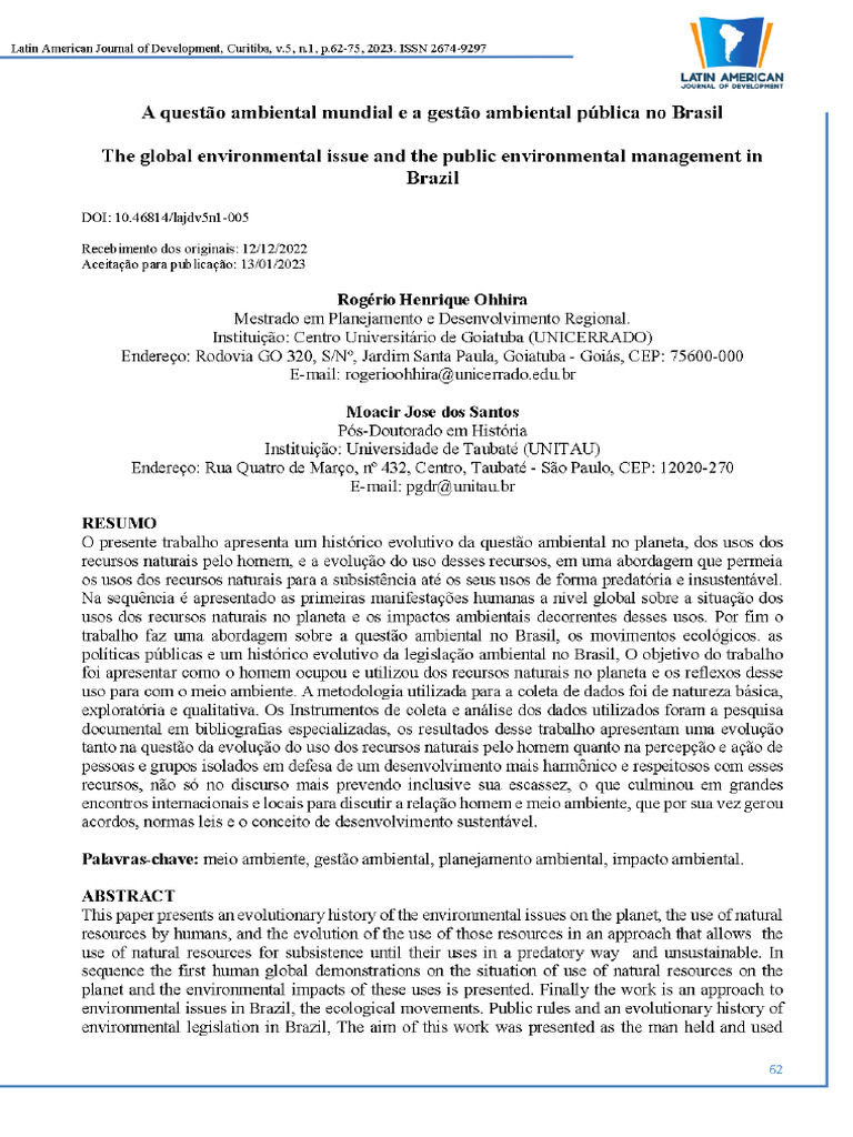 A Questão Ambiental Mundial e A Gestão Ambiental Pública No Brasil | PDF
