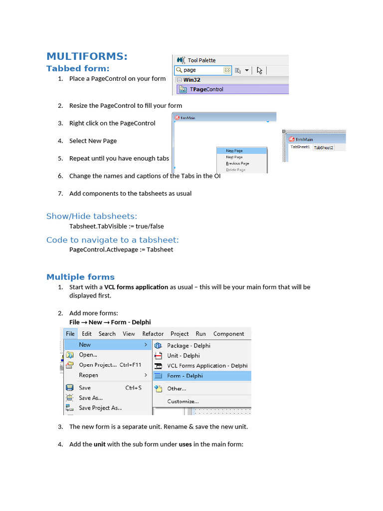 Creating Tabbed and Multiple Forms in Delphi | PDF