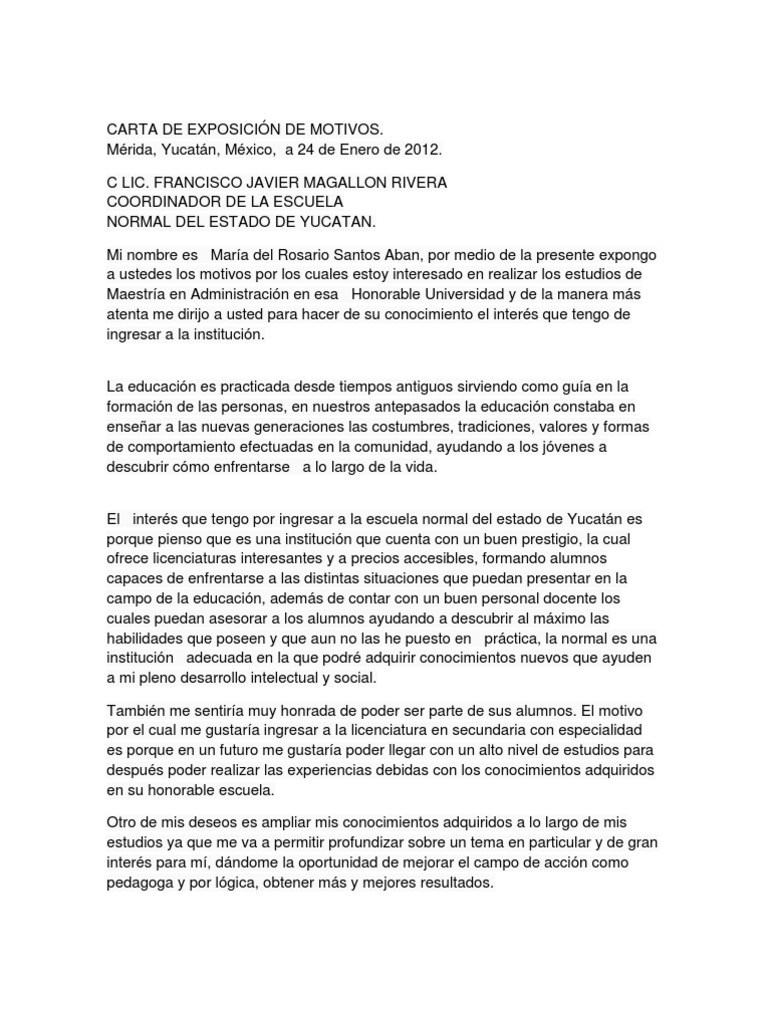 CARTA DE EXPOSICIÓN DE MOTIVOS