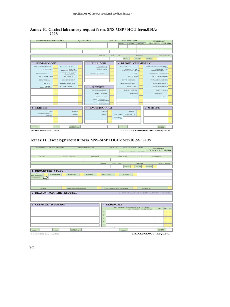 Occupational Medical History Request Forms | PDF | Hematology | Medicine