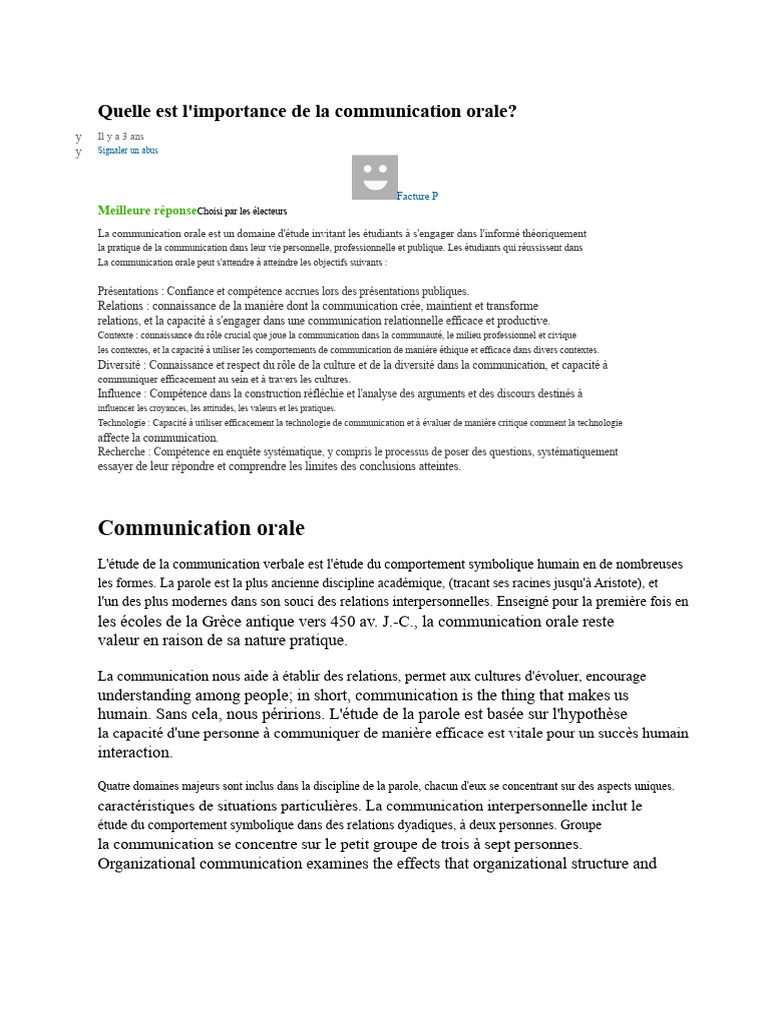 Importance de la communication orale | PDF | Connaissances ...