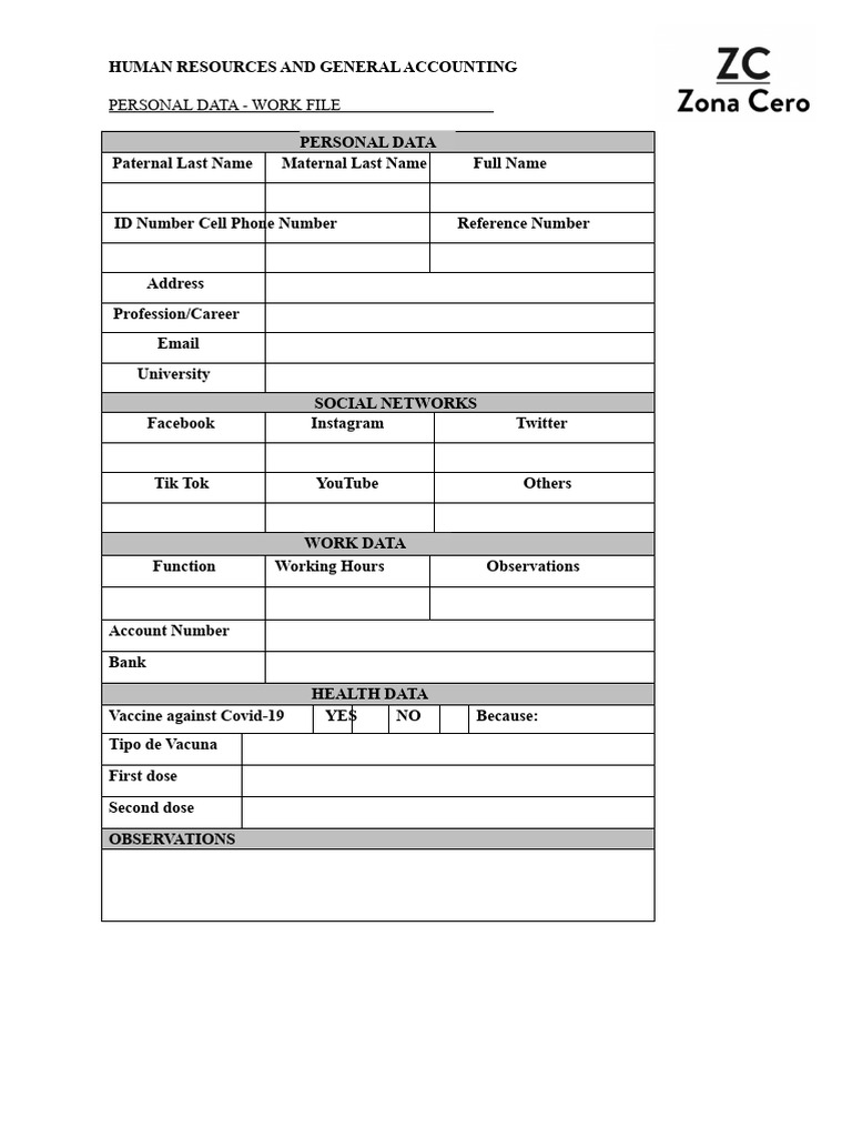 HR and Accounting Personal Data Form | PDF