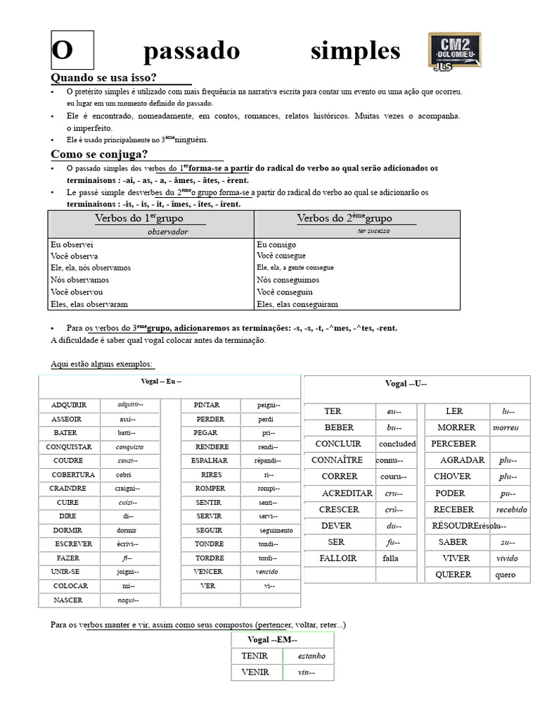 Uso e Conjugação do Passado Simples | PDF