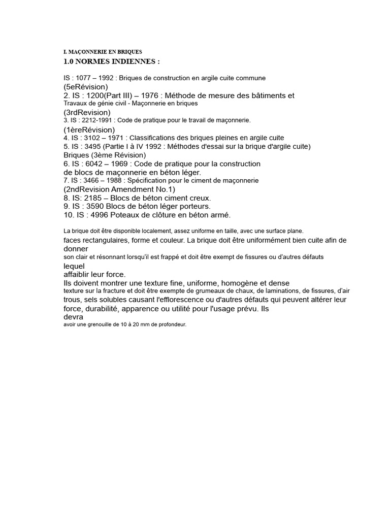 Normes et Tests des Briques de Maçonnerie | PDF | Mortier (matériau ...