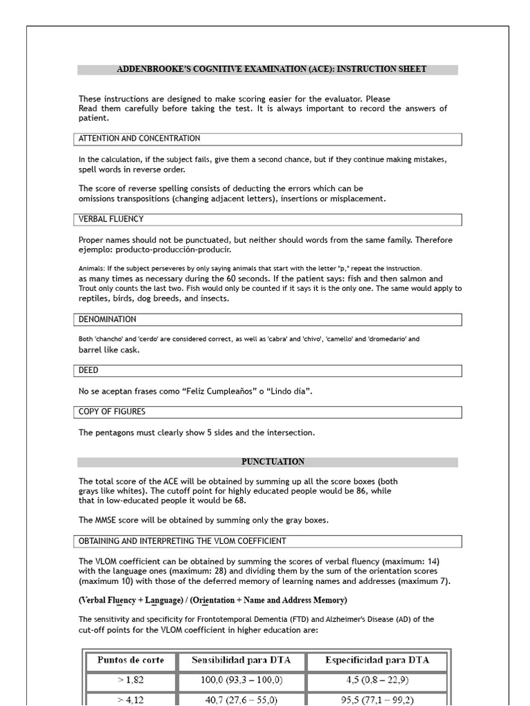 ACE Exam Scoring Instructions Guide | PDF