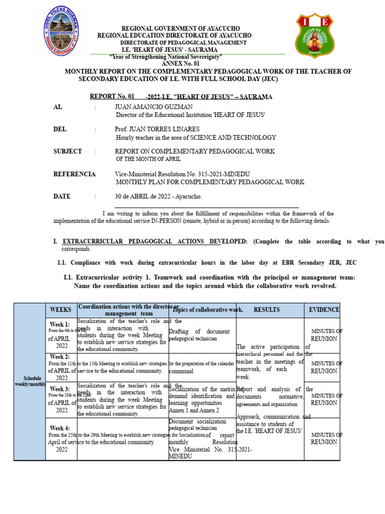 Extracurricular hours report format April 2022 | PDF