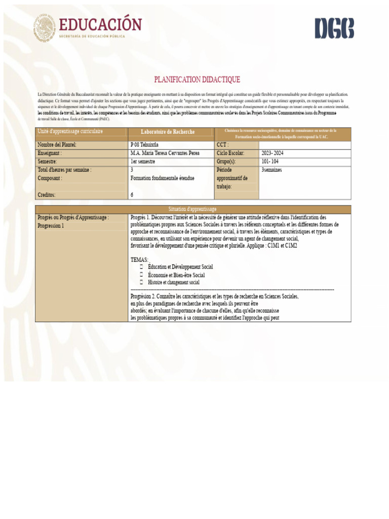 Guide de Planification Didactique 2023 | PDF | Science | Sciences sociales