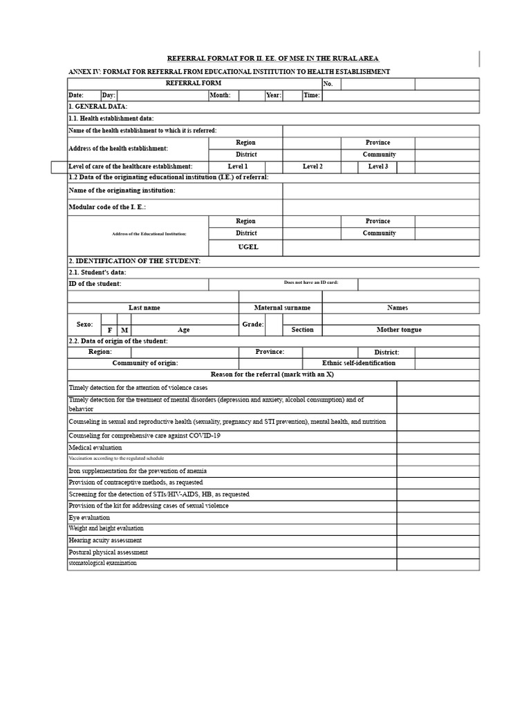 Referral Format for Rural Education Health | PDF | Medical Specialties ...