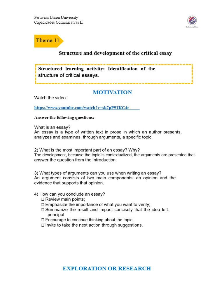 Critical Essay Structure Guide | PDF | Essays | Reason