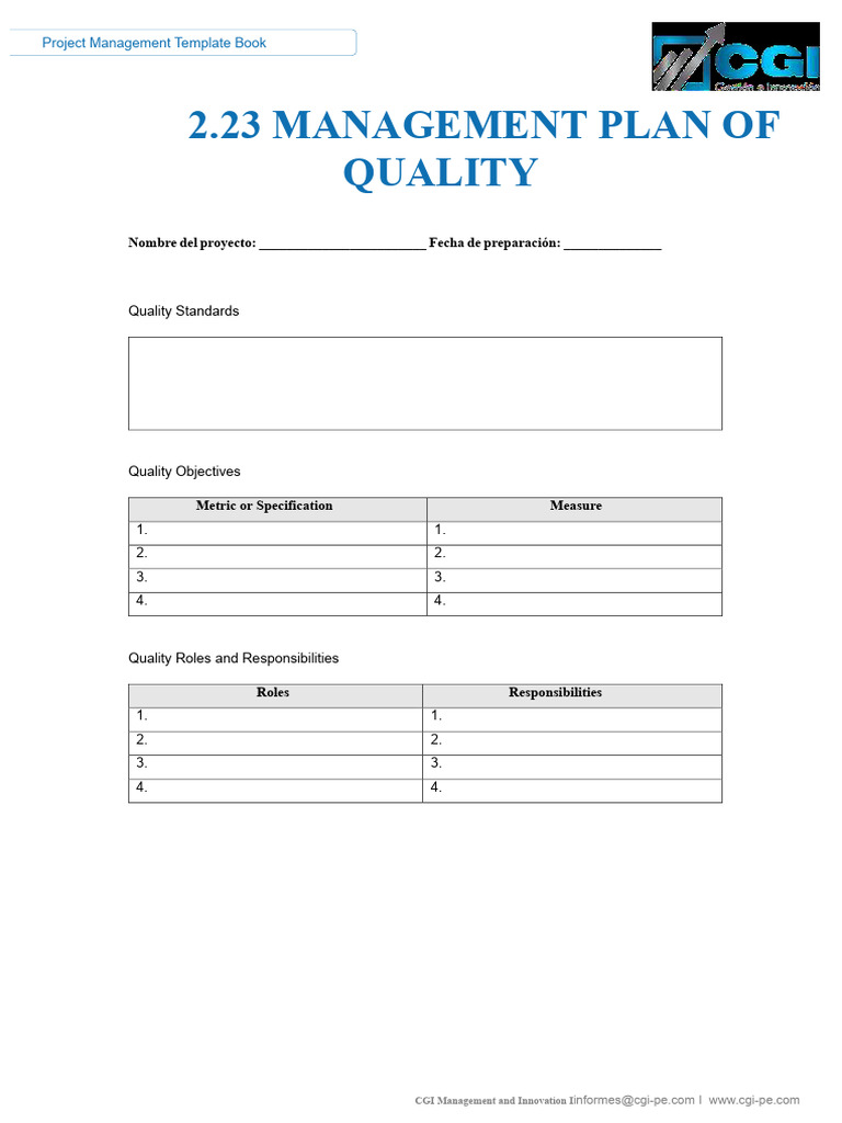 2.23 Template - Quality Management Plan | PDF