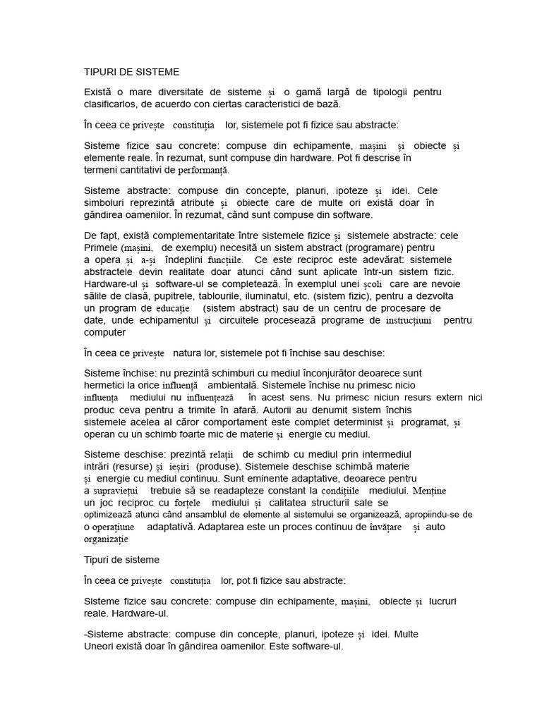 Tipuri de Sisteme | PDF