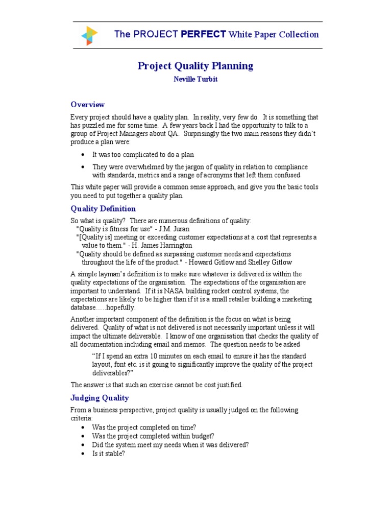 Info Project Quality Planning | PDF | Quality Assurance | Project ...